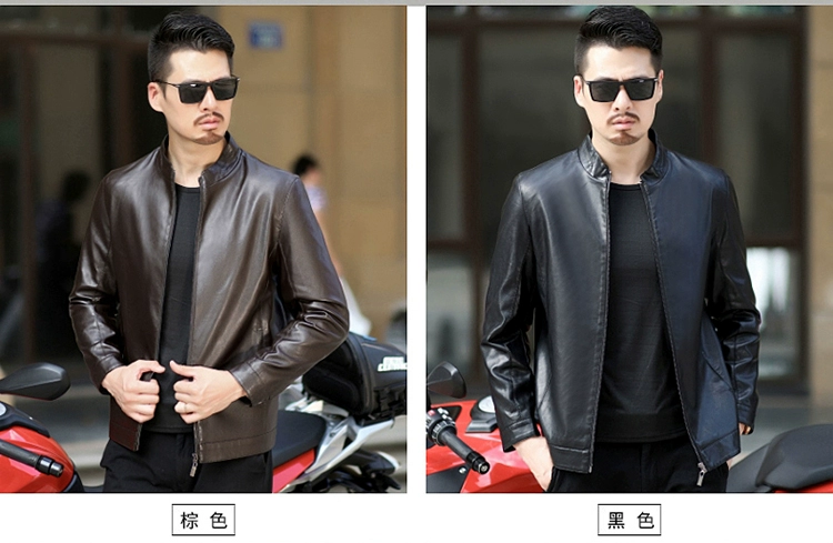 2018 mùa thu mỏng da dude da nam trung cổ áo da cừu áo khoác giản dị áo khoác nam áo khoác nam kaki