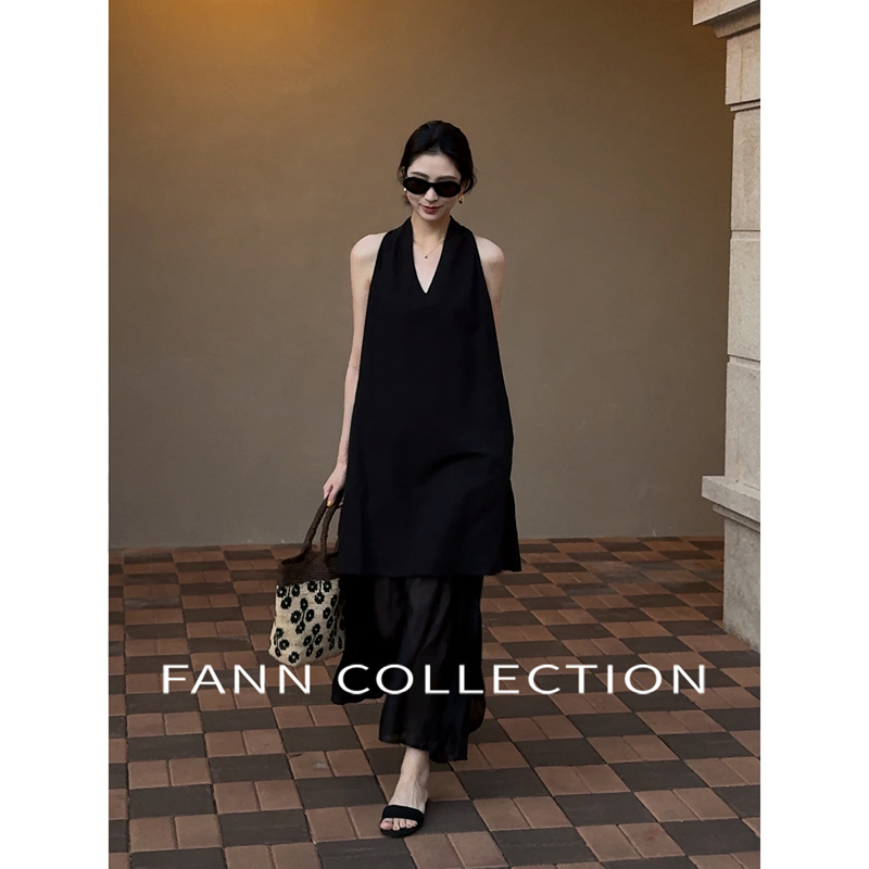 Fanncollection Mubai Lyocell Cotton Light Luxury Halter Neck Dress Fannc327