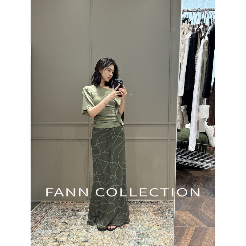 Fann Collection Yunjing Lace-Up Chain Print Long Dress Fannc311