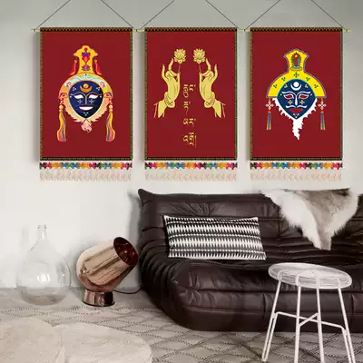 Custom Tibetan fabric hanging painting Living room Bedroom hotel Buddhist hall decoration background wall fabric hanging cloth tapestry West