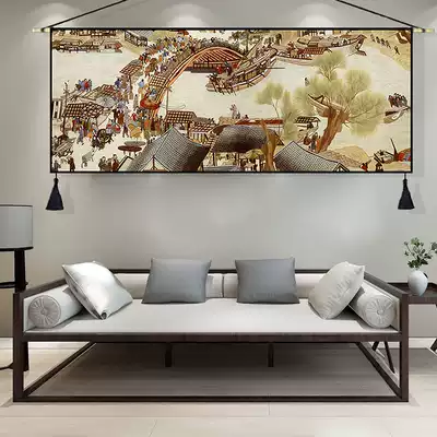 Modern Chinese style Qingming Shanghe Map Oversized living room Hotel office Tea room Study Cloth art Hanging painting Hanging cloth tapestry