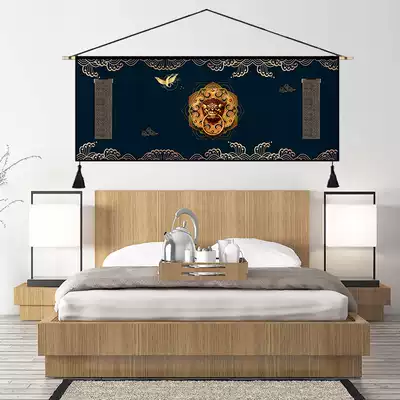 Chinese style entrance opening evil oversized fabric hanging painting Bedroom bed head Living room study decorative background hanging cloth tapestry
