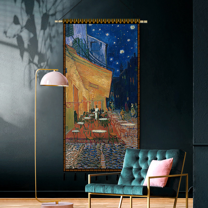European decorative painting vertical Van Gogh abstract wall drawing room sofa background wall hanging canvas canvas cloth painting bedroom frescoes