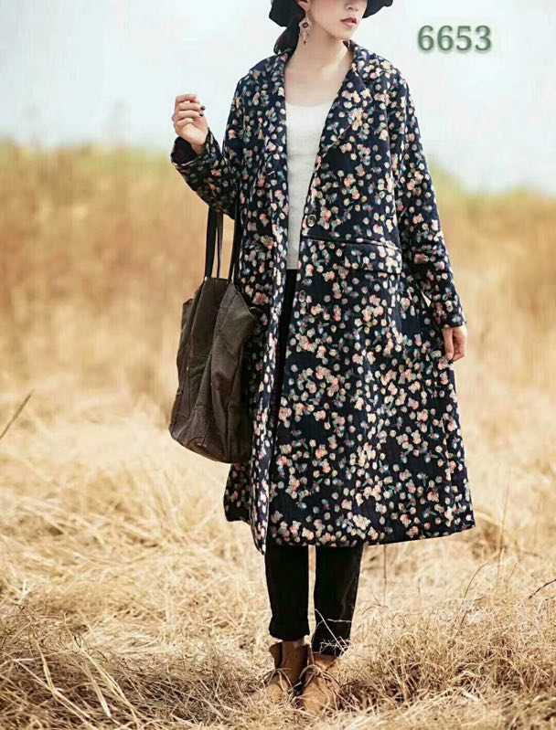 Áo khoác cotton cotton nữ 2018 mùa thu mới dài tay dài hoa retro slim áo khoác bò nữ