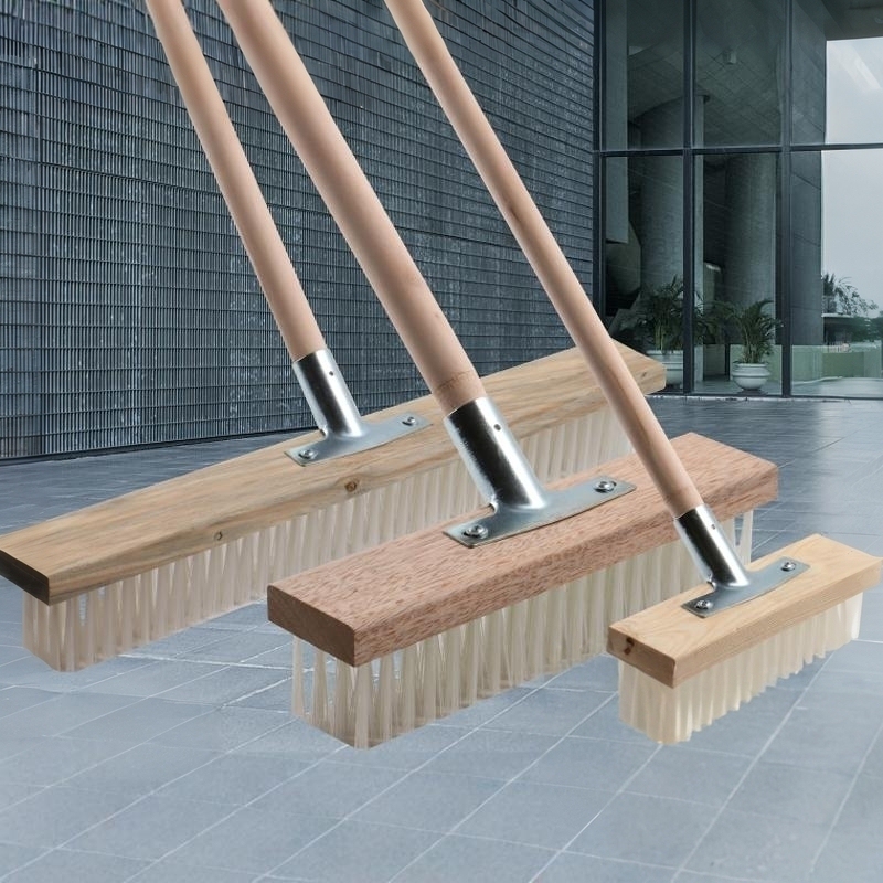 Long-Handled Stainless Steel Telescopic Rod, Hard-Bristled Nylon Cleaning Brush, Brown Fiber Wood Floor Brush, Imitation Bristle Soft Bristles for Stain Removal