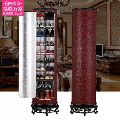 New 3D leather carving rotating shoe cabinet household shoe rack round cylindrical storage new Chinese European American tall capacity