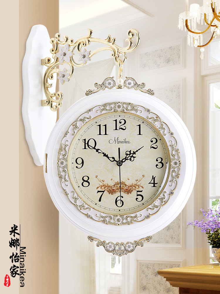European style double-sided living room wall clock clock mute large two-sided creative personality pastoral quartz clock fashion simple