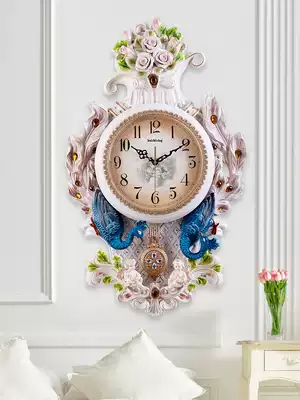 Peacock living room wall clock mute large European clock Fashion household creative bedroom clock decorative clock wall-mounted table