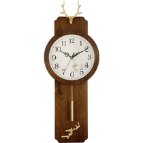 New Chinese deer header wall clock living room home creative silent clock Watch China wind brass solid wood fashion watch