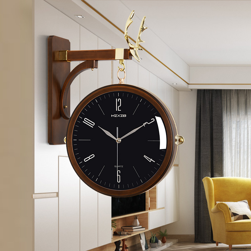Nordic double-sided wall clock simple mute clock deer head fashion living room home clock personality creative decorative hanging watch