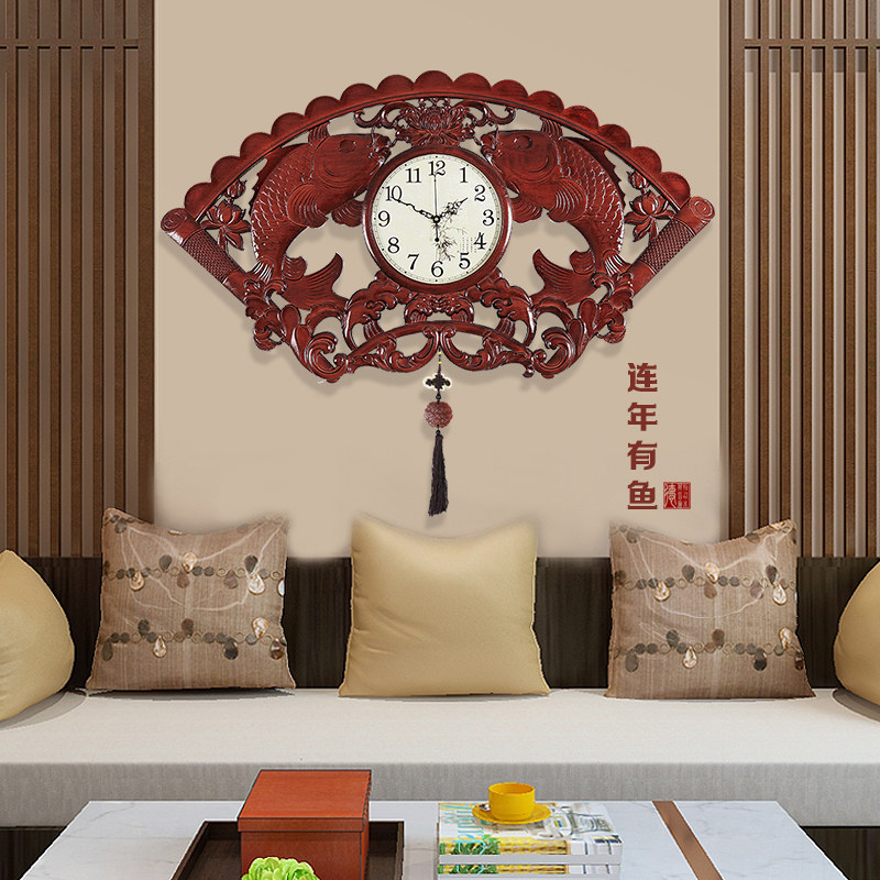 New Chinese Wall Clock Household Fashion Solid Wood Watch Creative Atmosphere Light Luxury Wall Wall Clock China FengWall Clock