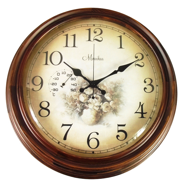 European-style solid wood mute wall clock large living room antique clock fashion creative pastoral wall clock quartz clock