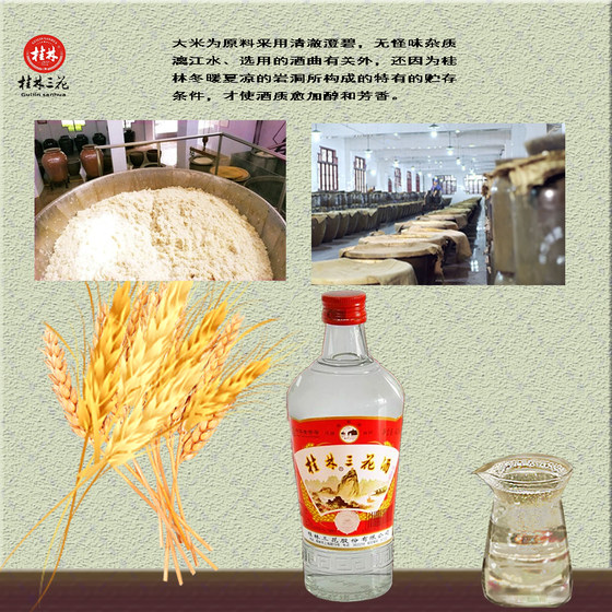 Guilin Sanhua Liquor 52% four-star national standard rice flavor liquor 42 medium height 450ml 480ml whole box gift