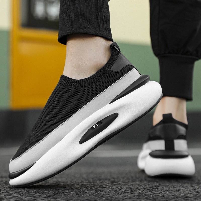 Men's Summer Breathable Mesh Slip-On Fly-Knit Soft-Soled Odor-Resistant No-Lace Sports Sock Shoes, Autumn Style
