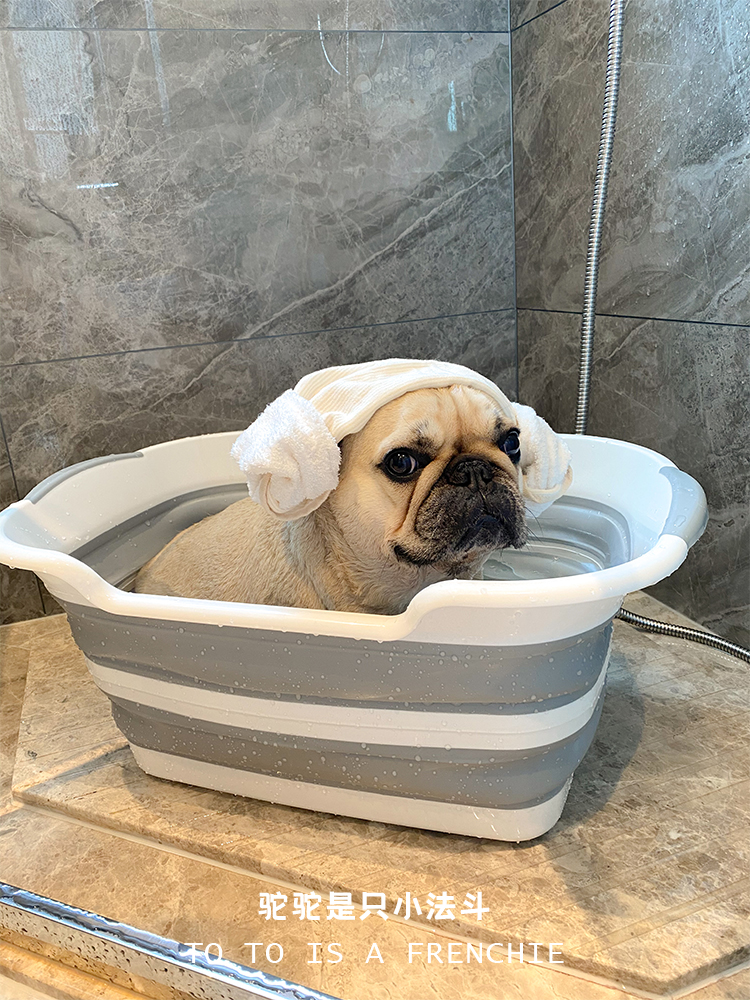 Camel family dog ​​bath tub foldable portable French dog medicine bath tub small dog bath artifact