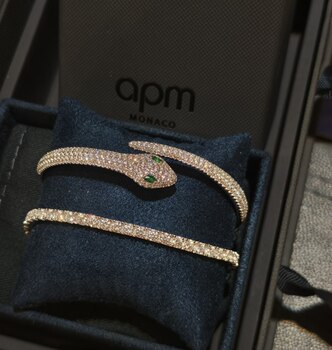 Can be bundled with after-sales! korean free apm snake bracelet snake-shaped bracelet open silver bracelet green-eyed snake earrings ring
