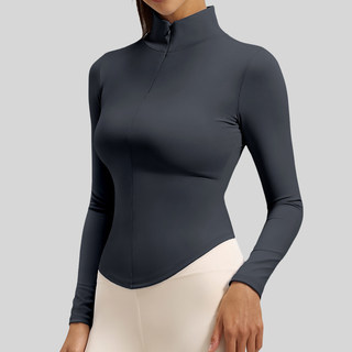 Simple Style Stand-Up Collar Half-Zip Yoga T-Shirt for Women, Long-Sleeved, Naked-Feel, Tight-Fitting, Quick-Drying Sports Fitness Top