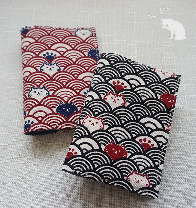 Cat wave passport holder travel document protective cover cute mini notebook cover original handmade fabric 8too