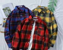Spring autumn loose plaid shirt boy long sleeve Korean version student trend handsome gas casual shirt jacket port wind inch