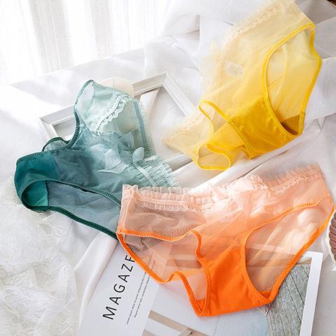 Lace Ladies Women's Low Waist Cotton Panties Antibacterial Breathable Summer Mesh Seamless Ice Silk Mid Waist Abdominal Briefs