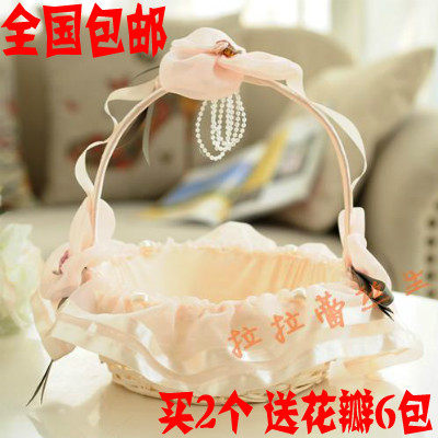  Wedding Flower Basket Little Flower Child Flower Basket Pink Princess Lace Wedding HandBab basket Atmospheric bridesmaid flower basket