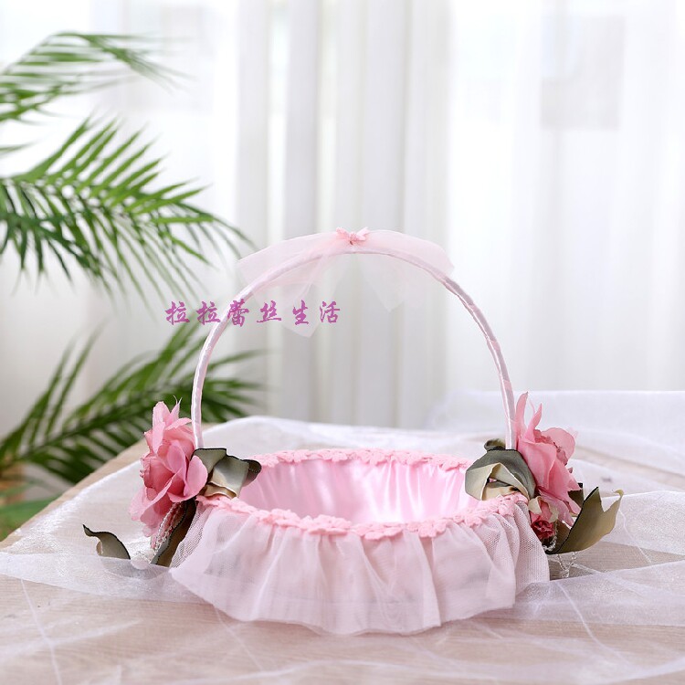 Pink big flower all-wrapped cloth dance flower basket Wedding red envelope flower girl flower basket wedding dance party decoration