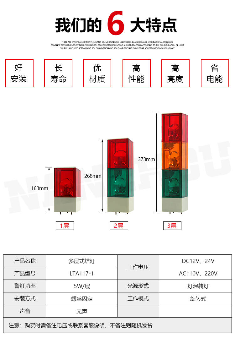 South State LTA117 multilayer 203 tower 204 light bulb 205LED swivel 508 Talking buzzer indicating alarm lamp