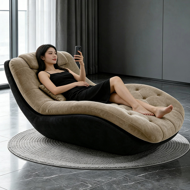 Fabric Zero-Gravity Lazy Sofa Chair for Living Room, Italian-Style Light Luxury Single Chaise Lounge Chair for Balcony and Bedroom