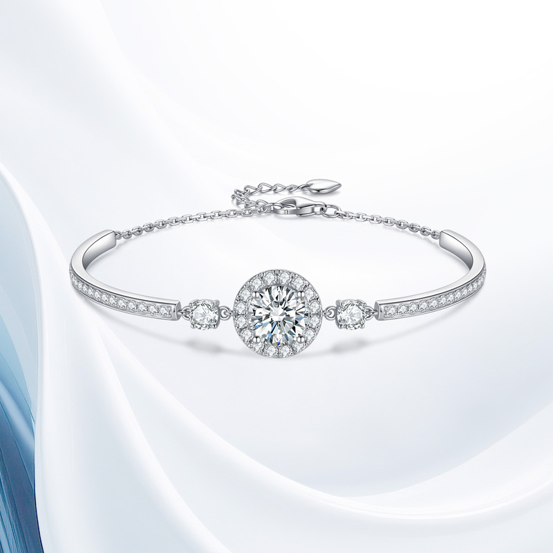 Pt950 Platinum Cultured Diamond Bracelet for Women, Light Luxury, Full Diamond Round Surround Setting, Half Bracelet Half Chain, Gift Jewelry, New Style Pt950 Platinum Cultured Diamond Bracelet for Women, Light Luxury, Full Diamond Round Surround Setting, Half Bracelet Half Chain, Gift Jewelry, New Style