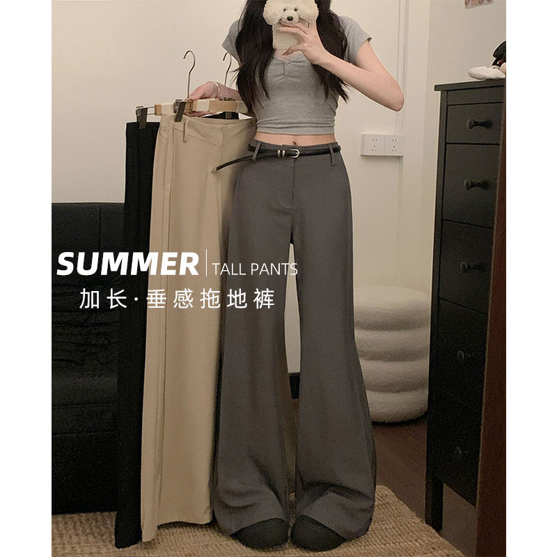American-Style Extra-Long Pants for Tall Women, High-Waisted, Slightly Flared Suit Pants, Loose Wide-Leg, Extra-Long Version, Casual Floor-Length Pants for Summer American-Style Extra-Long Pants for Tall Women, High-Waisted, Slightly Flared Suit Pants, Loose Wide-Leg, Extra-Long Version, Casual Floor-Length Pants for Summer