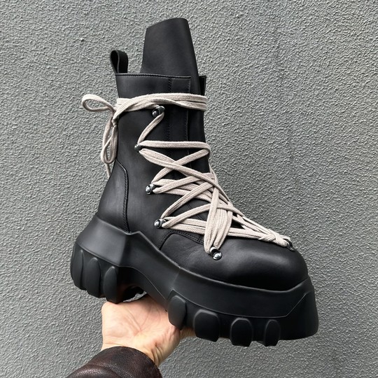 R0高帮章鱼底街潮男女五芒星绑带大头靴子高跟厚底恨天高内增高鞋