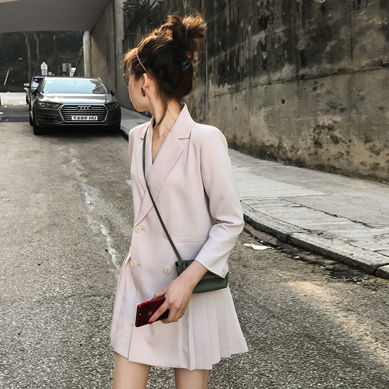 Suit foreign dress small balsamic wind cashew with long version of spring and autumn small subnets red ins 100 pleats short skirts women's fashion tides