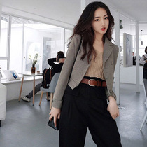 Tock suit womens tide bf Wind Autumn new short long sleeve suit high waist wide leg pants two-piece small man Winter