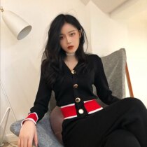 Broadlegged Pants Suit Woman 2020 Autumn Clothing New Korean Version Temperament Fashion Fall Knitted Cardiovert Short two sets
