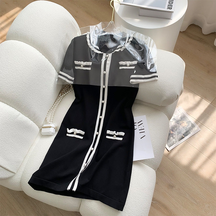 Online Red Women's Dress Jedi 2022 Summer Fast-style Retro Lean Splicing Polo Collar Casual T-shirt Dress