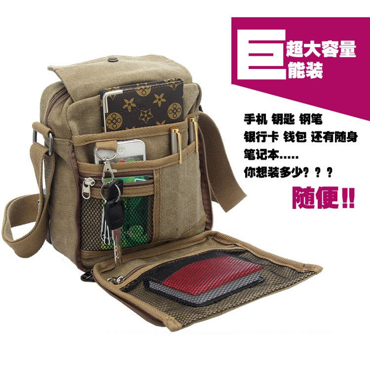Men's bag canvas bag messenger shoulder bag men's shoulder bag casual multi-function tool bag men's bag retro small backpack