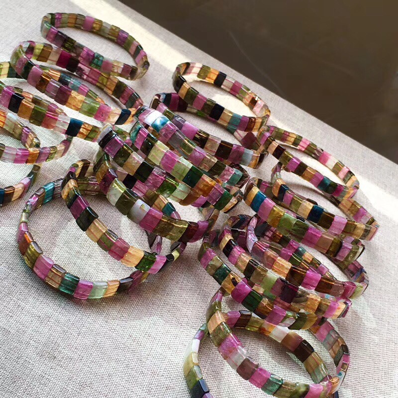 New Natural Brazilian Tourmaline Bracelet, Fengfu Tourmaline Bracelet for Women, Colorful Tourmaline Bracelet, Ethnic Style Gift