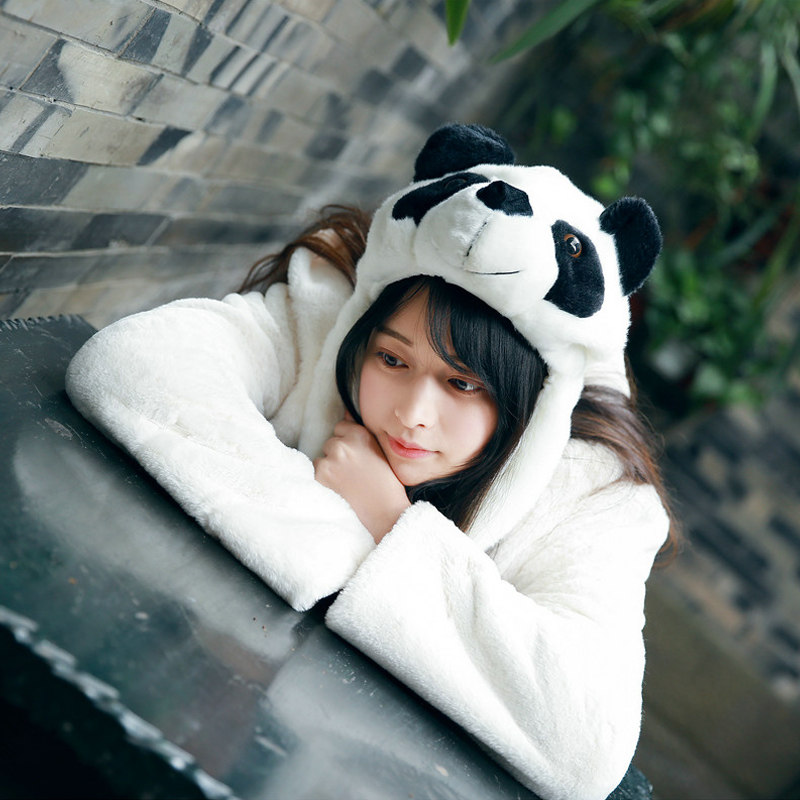 Ipanda Panda Hat Cartoon Fullness Children's Hat Cute Heating Preserving Head and Head Horn Chengdu Features