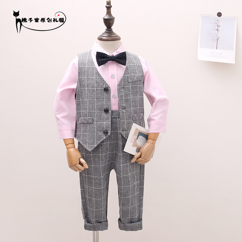 Handsome children's suit suit boybaby baby suit casual Han edition of English wind horse three pieces of ocean tide