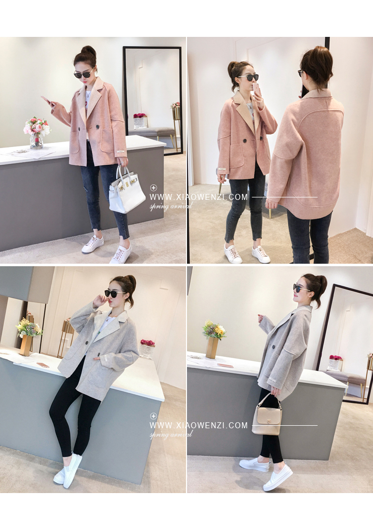 Áo khoác len nữ mùa thu 2018 phiên bản Hàn Quốc mới của áo len dài tay ve áo trong chiếc áo khoác cashmere hai mặt dài ao khoac nu