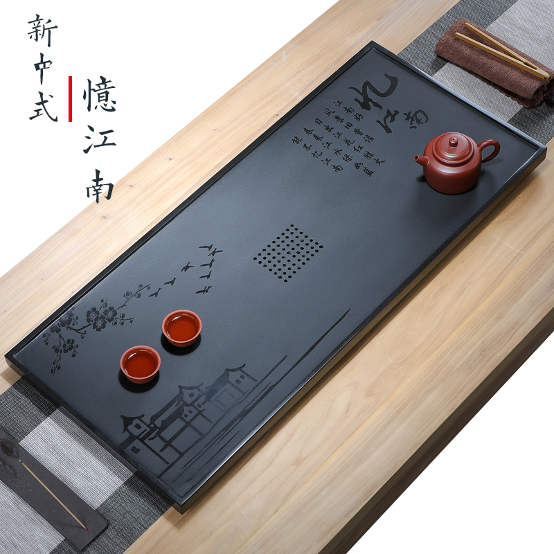 New Chinese natural whole Ukkim stone tea tray home minimalist stone tea NTU small number tea sea black gold stone nursery tray