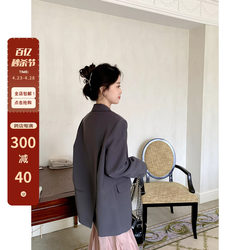 Spring and summer CHUNXIA dark gray casual suit jacket 2024 spring new style rear slit loose long-sleeved suit for women