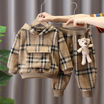 Boys set up new baby 2022 in autumn and winter Han version of the masculine children's plaid handsome and fashionable clothes