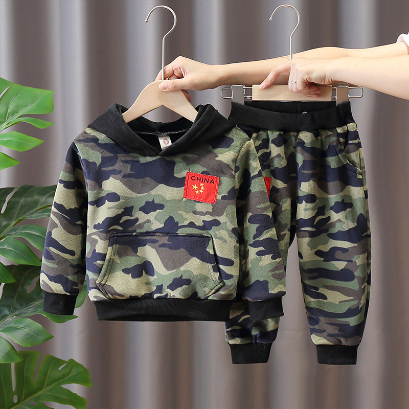 Boys suit autumn and winter children's camouflage one-piece velvet gold velvet Western style boy double-sided velvet baby trendy cool and handsome
