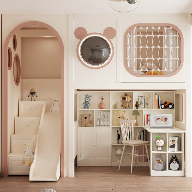 Treehouse Bed with Under-Bed Cabinet, Wardrobe, Multi-Functional Bunk Bed, Upper and Lower Bed, Under-Bed Desk, Under-Bed Storage, Combination Bed, Slide Treehouse Bed with Under-Bed Cabinet, Wardrobe, Multi-Functional Bunk Bed, Upper and Lower Bed, Under-Bed Desk, Under-Bed Storage, Combination Bed, Slide
