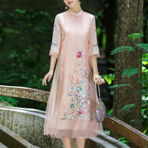 Cheongsam 2021 New Chinese style summer improved retro embroidery flower plus size loose ethnic dress
