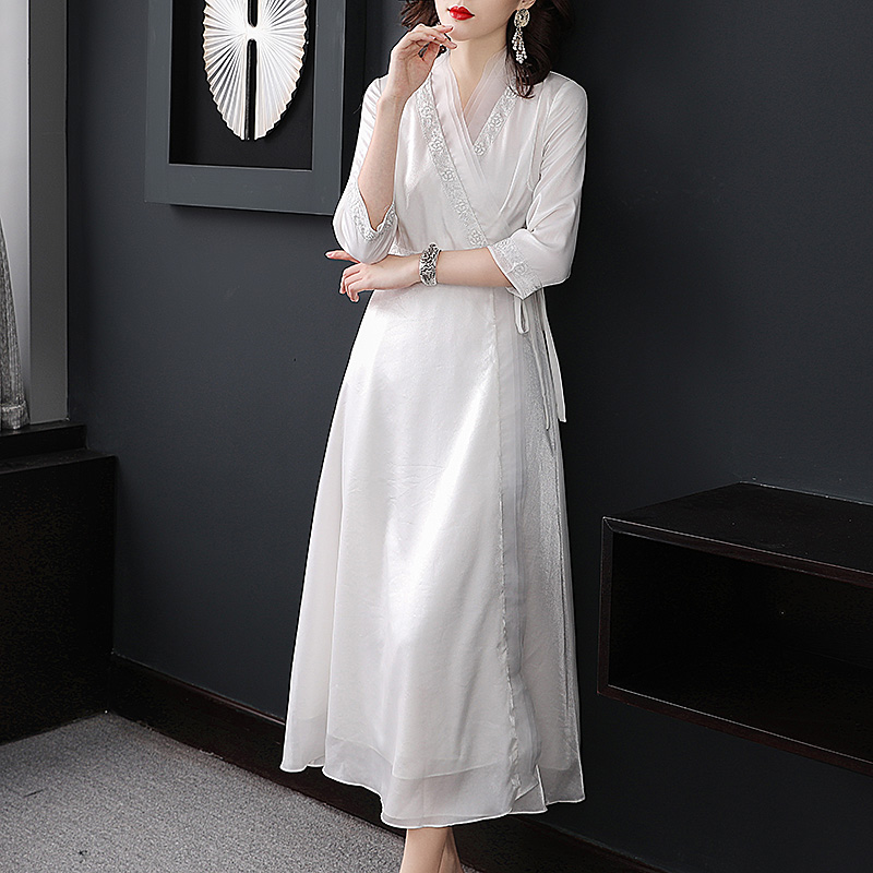Hanfu improved version of the dress Chinese style fairy skirt long version Super Fairy slim literary retro Zen tea dress fairy
