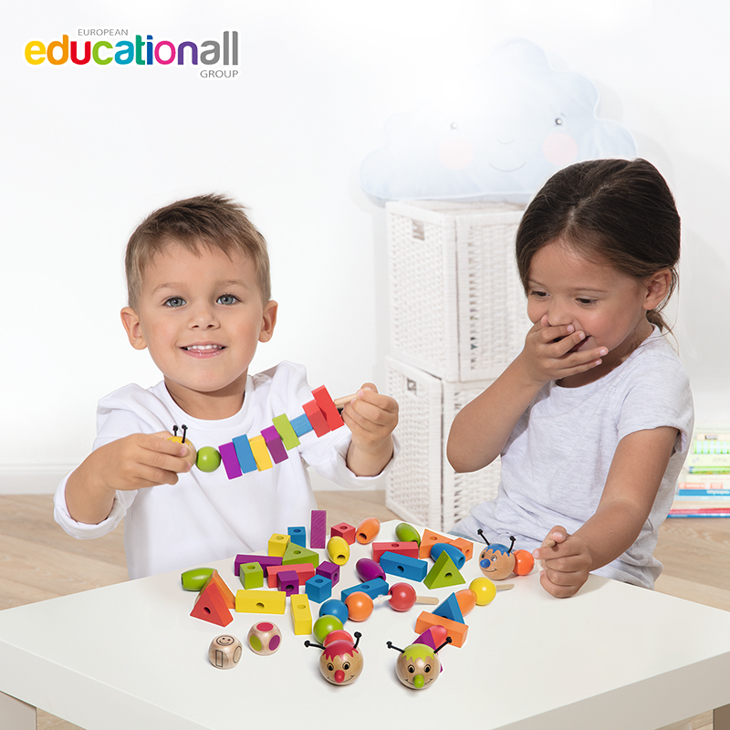 Bella do caterpillar thread rope play children beaded toy building blocks wear beads 2-3-4 years old color caterpillar