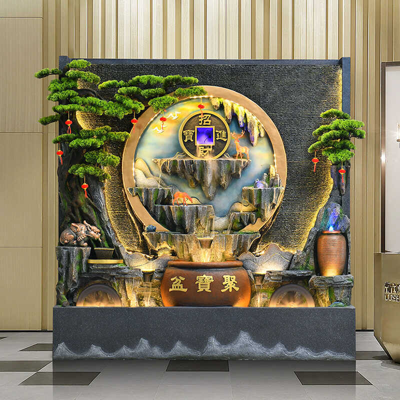 Water Curtain Wall, Rockery, Wealth-Attracting Ornaments, Living Room Feng Shui, Circulating Water, Fish Pond, Company Hotel Screen Decoration Landscape