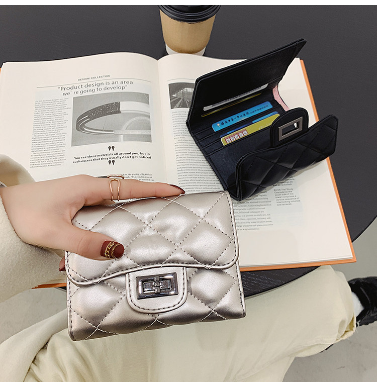 бумажник 钱包女2024新款时尚百搭韩版菱格短款手拿包三折多卡位可爱钱夹潮 29534